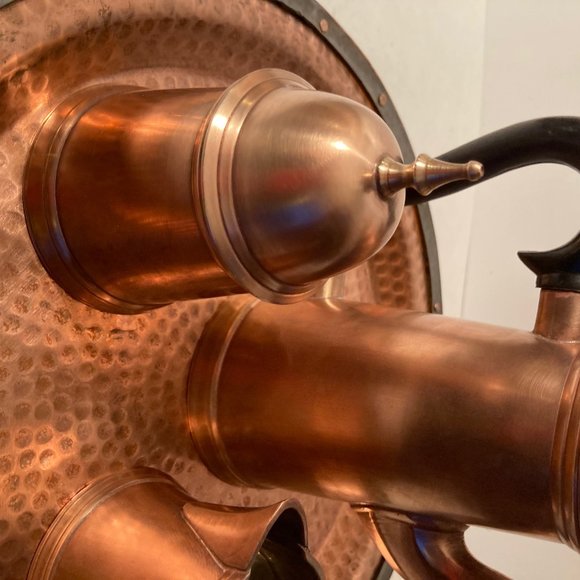 Vintage Metal Copper Tea Set On A Plate, 12" Wide - Picture 3 of 5